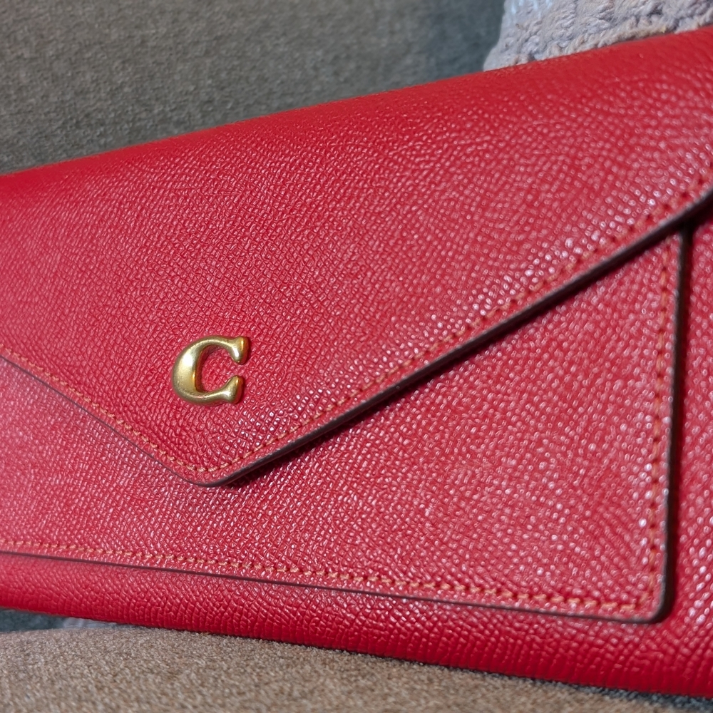 Coach Red Leather Wristlet with Gold Accent - Picture 3 of 9